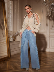 Qyrax Feather Trimmed Jeans