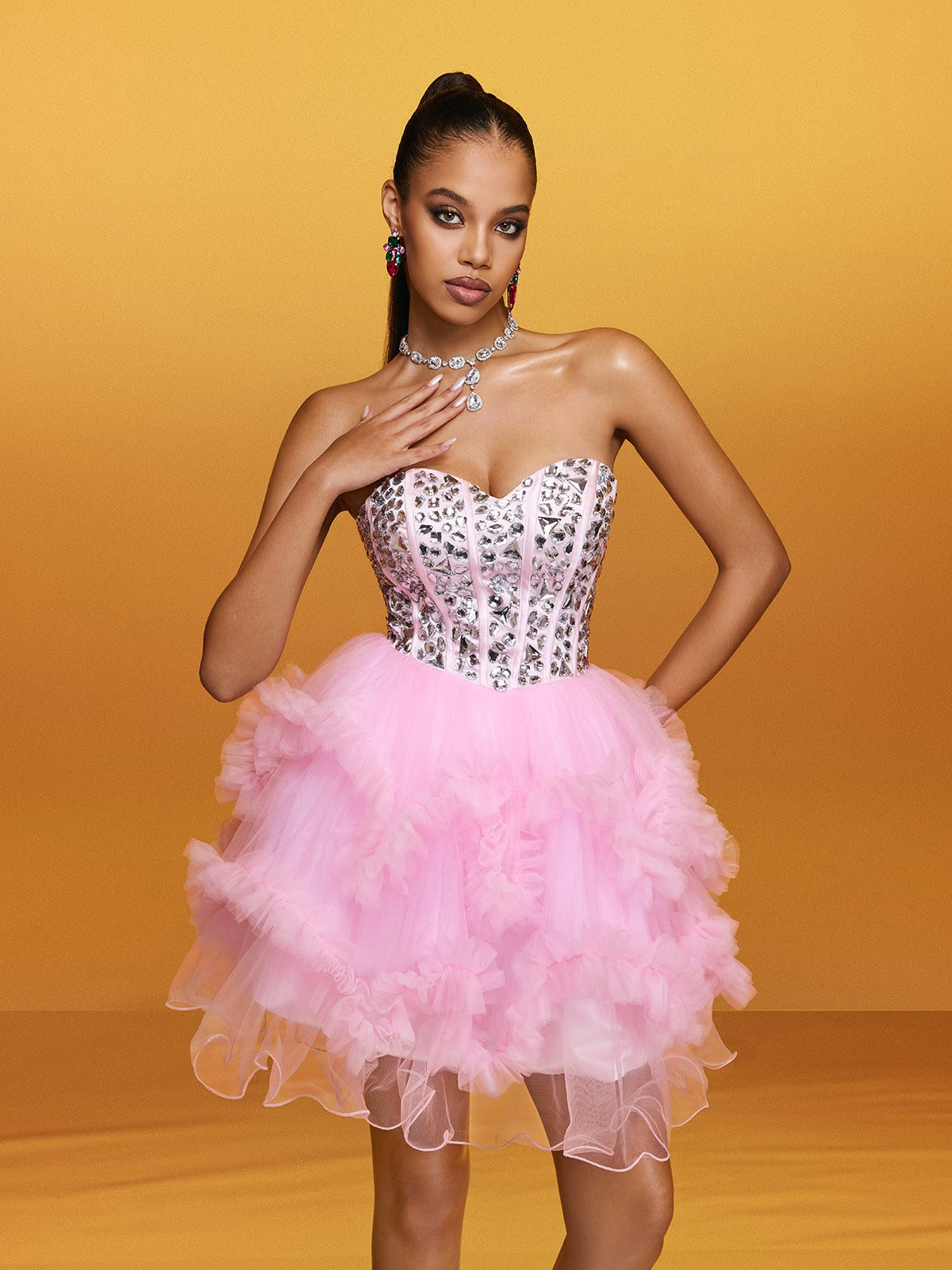 Rawiya Strapless Crystal Mini Dress In Pink