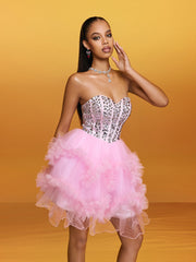 Rawiya Strapless Crystal Mini Dress In Pink
