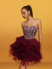 Rawiya Strapless Crystal Mini Dress In Wine
