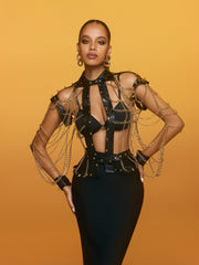 Renaud Spike Leather Chain Top