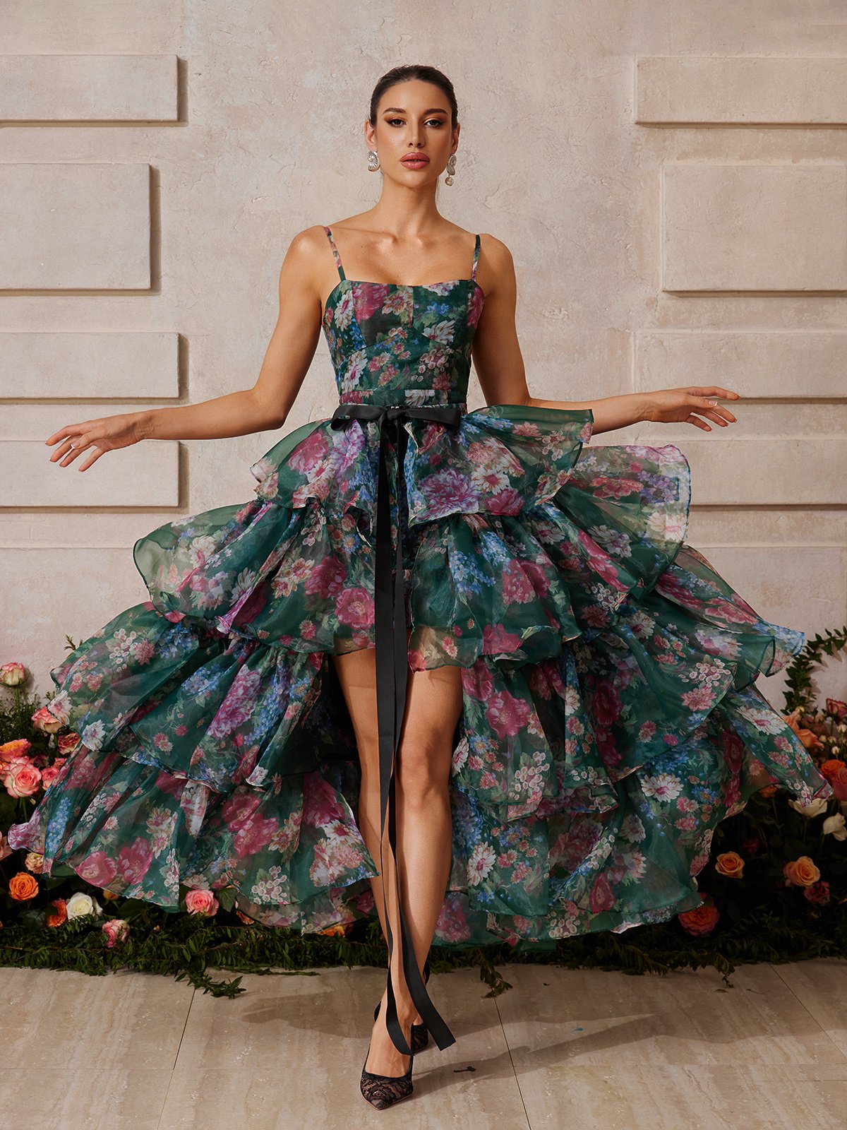 Rhyveth Spaghetti Floral Printed Skirt Set