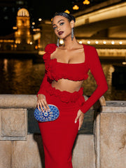 Rufus Flower Bandage Skirt Set In Red