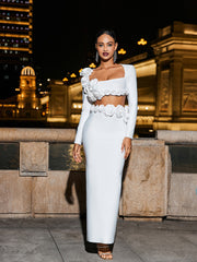 Rufus Flower Bandage Skirt Set In White