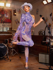 Shatora One Shoulder Rhinestone Fringe Jumpsuit