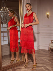 Sheadon V Neck Fringe Midi Dress
