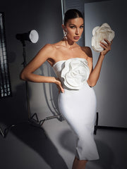 Wells Wave Flower Strapless Bandage Dress