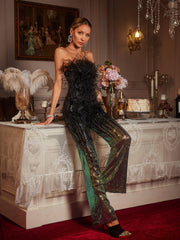 Shiva Ombre Feather Sequin Jumpsuit