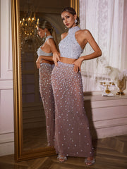 Taelyra Halterneck Crystal Pearl Skirt Set