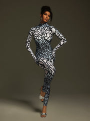 Tevaughn Long Sleeve Animal Printed Jumpsuit