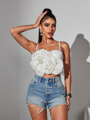 Trevion Spaghetti Flower Rhinestone Top