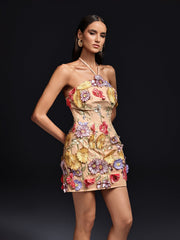 Okoth Halterneck Flower Embroidered Mini Dress