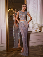 Tyviel Crystal Rhinestone Mesh Skirt Set