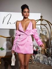 Vila Plunge Draped Satin Blazer