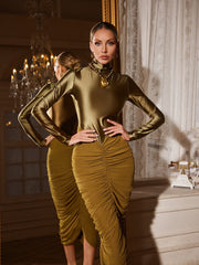 Wexryn High Neck Ruched Midi Dress