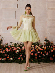 Xaeltric Bell Sleeve Lace Sequin Mini Dress