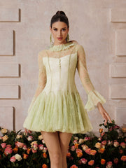 Xaeltric Bell Sleeve Lace Sequin Mini Dress