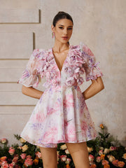 Xaelyra Plunge Neck Floral Mini Dress