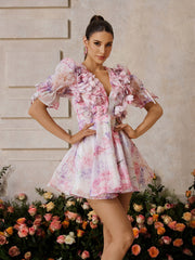 Xaelyra Plunge Neck Floral Mini Dress