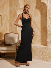 Yasir Backless Ruched Maxi Dress In Black