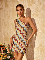 Yvoryth One Shoulder Knitted Mini Dress