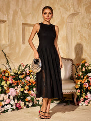 Zalvryn Sleeveless Knitted Midi Dress In Black