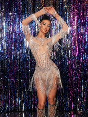 Zene Embellished Crystal Fringe Bodysuit