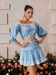 Zexor Off Shoulder Printed Skirt Set