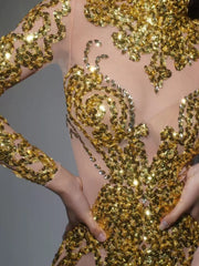 Zoravell Sequin Mesh Bodysuit In Gold