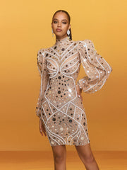 Zylar Long Sleeve Embellished Mini Dress