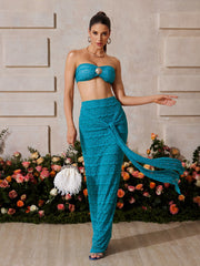 Zyrndis Strapless Seashell Skirt Set In Blue