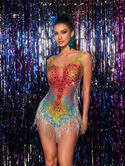 Zyxalith Embellished Fringe Bodysuit