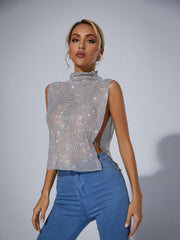 Marilyn Split Chain Chainmail Top In Silver